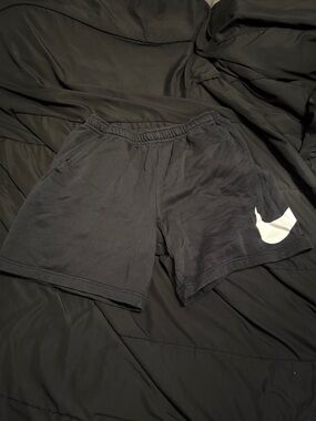 Nike Men's Black Athletic Shorts with White Swoosh